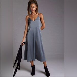 Anthropologie daily practice gray gunmetal satin midi dress